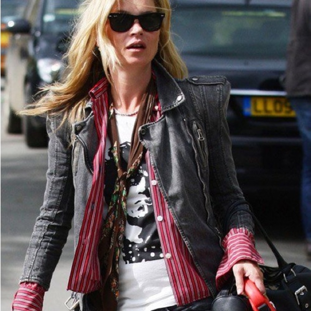 Balmain Paris moto biker denim jean jacket grey gray XS Kate Moss Kim Kardashian - Picture 9 of 12